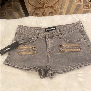 Fashion Nova Gray Distressed Jean Shorts zip up denim micro